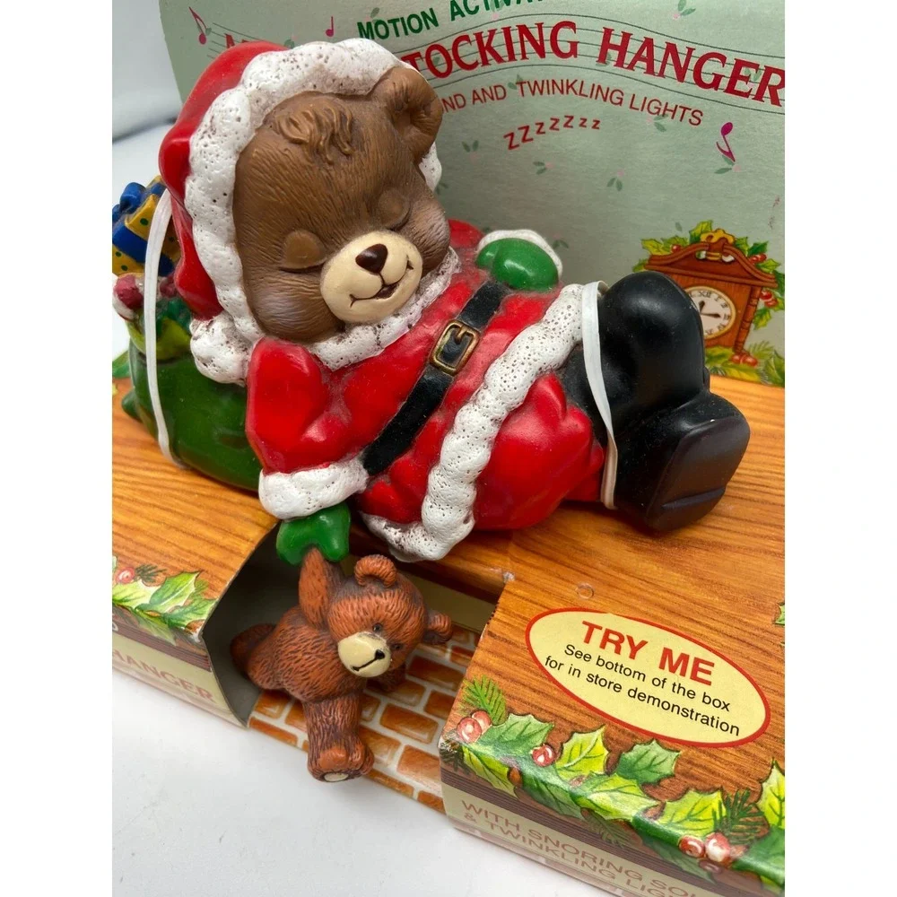 Vtg 1994 Stocking Hanger Snoring Bear Motion Activated Musical‎ Tested